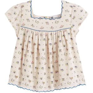 Blouse met vierkante hals in crêpe katoen, bloemenprint EMILE & IDA X LA REDOUTE. Katoen materiaal. Maten 9 jaar - 132 cm. Beige kleur