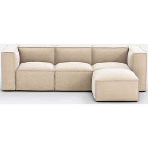 Modulaire bank, 3-zit en poef, vintage fluweel Seven LA REDOUTE INTERIEURS. Geribd fluweel materiaal. Maten 4-zit. Beige kleur