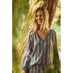 Gestreepte en geborduurde katoenen blouse BAHATI LA PETITE ETOILE. Katoen materiaal. Maten 2(M). Blauw kleur