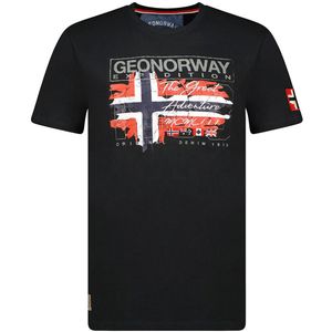 Bedrukt T-shirt met korte mouwen Jrusty GEOGRAPHICAL NORWAY. Katoen materiaal. Maten XXL. Zwart kleur