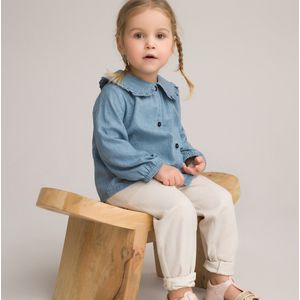 Blouse in jeans met Claudinekraag LA REDOUTE COLLECTIONS. Denim materiaal. Maten 3 jaar - 94 cm. Blauw kleur