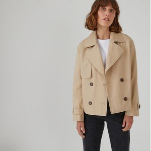 Korte jas met knoopsluiting LA REDOUTE COLLECTIONS. Katoen materiaal. Maten 44 FR - 42 EU. Beige kleur