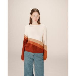 GRACE & MILA - FW2517094 - Tricot Top - Ecru/Bordeaux - Lange Mouwen - Ronde Hals