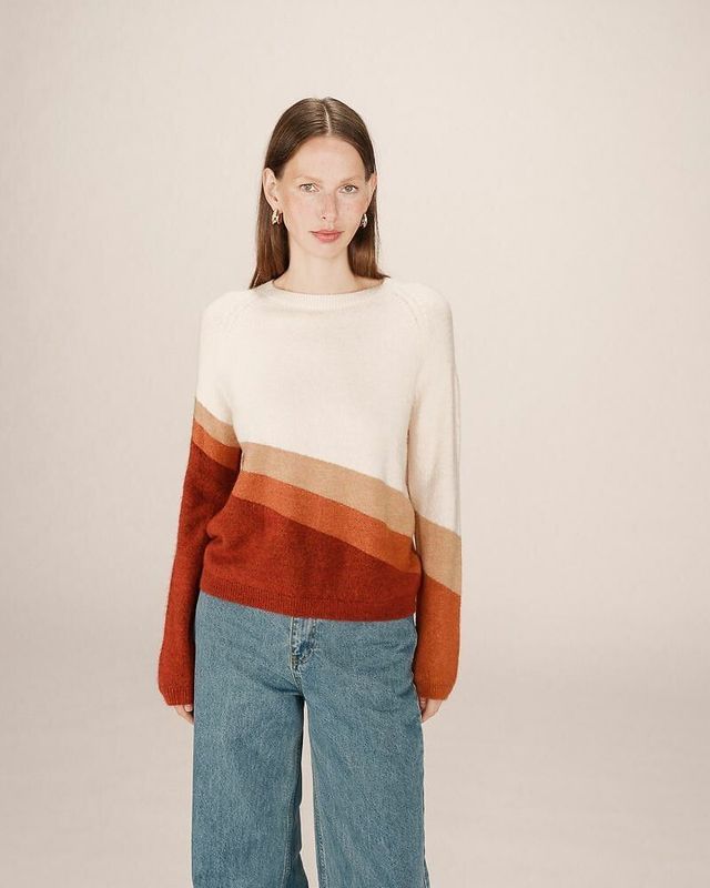 GRACE & MILA - FW2517094 - Tricot Top - Ecru/Bordeaux - Lange Mouwen - Ronde Hals