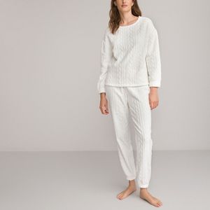 Pyjama in fleecetricot, kabel effect LA REDOUTE COLLECTIONS. Katoen materiaal. Maten 46/48 FR - 44/46 EU. Wit kleur