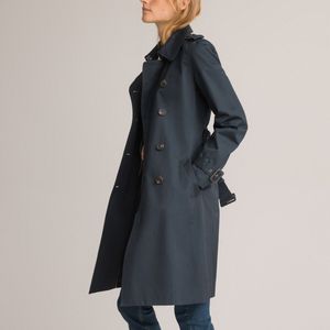 Lange trenchcoat met knoopsluiting LA REDOUTE COLLECTIONS. Katoen materiaal. Maten 48 FR - 46 EU. Blauw kleur