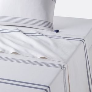 Riad - Plat Laken - Katoen - Wit Gestreept Blauw