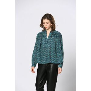 SEE U SOON - Bedrukte Blouse - Blauw - V-hals - Viscose