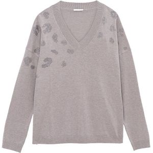 IKKS - Trui - Woestijnkleur - Viscose/Wolmix - Lange Mouwen - V-hals