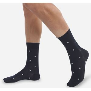 Paar hoge sokken met stippen in Schotse draad DIM. Katoen materiaal. Maten 39/42. Blauw kleur