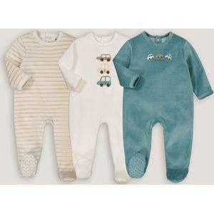 Set van 3 pyjama's in fluweel LA REDOUTE COLLECTIONS. Fluweel materiaal. Maten 9 mnd - 71 cm. Blauw kleur