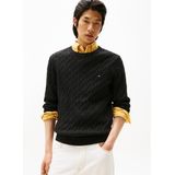 TOMMY HILFIGER - Trui - Zwart - Ronde Hals - Gestructureerd Tricot