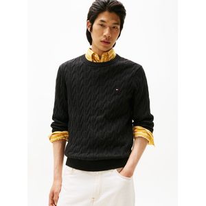 TOMMY HILFIGER - Trui - Zwart - Ronde Hals - Gestructureerd Tricot