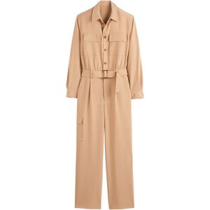 Jumpsuit met strikceintuur LA REDOUTE COLLECTIONS. Polyester materiaal. Maten 44 FR - 42 EU. Beige kleur
