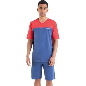 Pyjashort T-shirt met V-hals ATHENA. Katoen materiaal. Maten L. Rood kleur