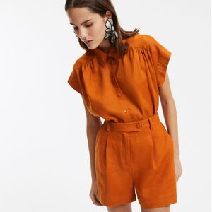 Mouwloos linnen shirt, gerimpelde schouders LA REDOUTE COLLECTIONS. Linnen materiaal. Maten XL. Oranje kleur