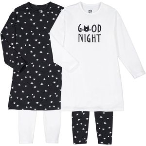 Set van 2 pyjama's met nachthemd, katprint LA REDOUTE COLLECTIONS. Katoen materiaal. Maten 6 jaar - 114 cm. Beige kleur