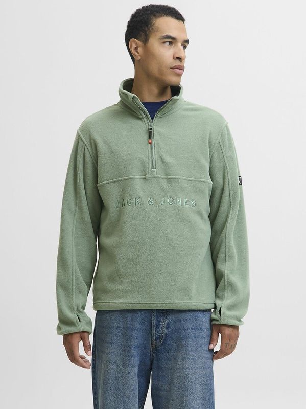 Fleecesweater met halve rits JACK & JONES. Polair tricot materiaal. Maten L. Groen kleur