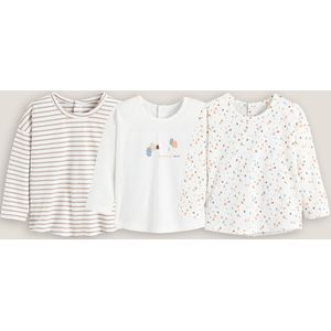 Set van 3 T-shirts met lange mouwen LA REDOUTE COLLECTIONS. Jersey materiaal. Maten 6 mnd - 67 cm. Beige kleur