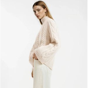 Trui met hoge hals in grof kabeltricot LA REDOUTE COLLECTIONS. Polyester materiaal. Maten S. Beige kleur