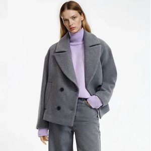 Korte jas, knoopsluiting, mid-winter LA REDOUTE COLLECTIONS. Polyester materiaal. Maten XS. Grijs kleur