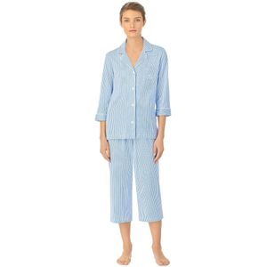 Gestreepte pyjama, lang, 3/4 mouwen, in katoen LAUREN RALPH LAUREN. Katoen materiaal. Maten XS. Blauw kleur