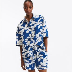 LA REDOUTE COLLECTIONS - Bedrukt Oversized Hemd - Blauw - Katoen - Halflange Mouwen