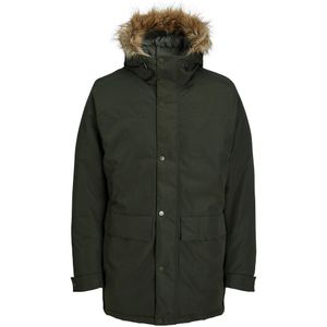 Parka met kap afgeboord met imitatiebont Jjchamp JACK & JONES. Polyester materiaal. Maten S. Groen kleur