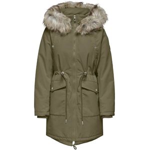 Lange parka met kap ONLY. Polyester materiaal. Maten S. Groen kleur