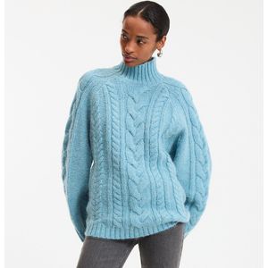 Trui met hoge hals in grof kabeltricot LA REDOUTE COLLECTIONS. Polyester materiaal. Maten S. Blauw kleur