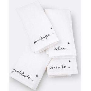 LA REDOUTE INTERIEURS - Festive - Set van 4 Tafelservetten - Wit - Gewassen Linnen/Katoen