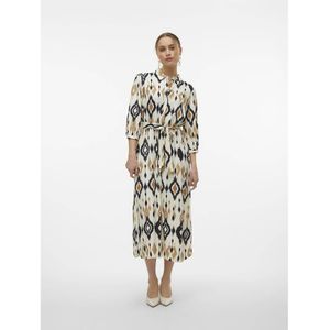VERO MODA - Midi-jurk - Ecru - Viscose - Bedrukt - Te strikken