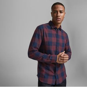 Geruit, slim hemd Gingham Twill JACK & JONES. Katoen materiaal. Maten XS. Blauw kleur