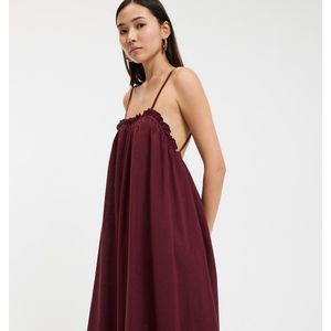 LA REDOUTE COLLECTIONS - Lange Uitlopende Jurk - Bordeaux Rood - Katoen
