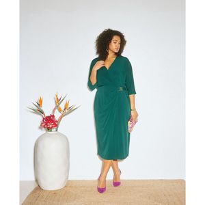 Midi jurk, Felicia ALMÉ. Polyester materiaal. Maten 36/38 (FR) - 34/36 (EU). Groen kleur
