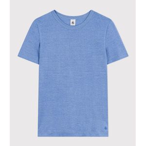 Iconic T-shirt, ronde hals, linnen jersey PETIT BATEAU. Linnen materiaal. Maten XS. Blauw kleur