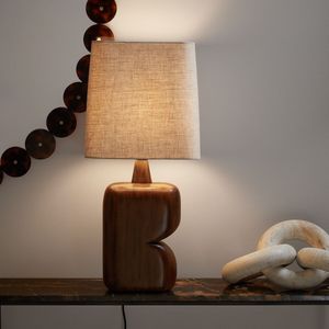 Lamp in mangohout en linnen, Gyra AM.PM. Donker hout materiaal. Maten één maat. Kastanje kleur
