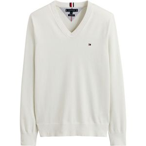 TOMMY HILFIGER - V-hals Trui - Wit - Bio Katoen