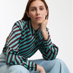 LA REDOUTE COLLECTIONS - Gestreept Satijnen Hemd - Rood - Lange Mouwen - Polyester