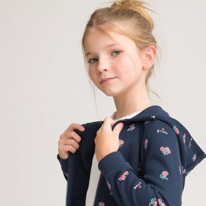 Zip-up hoodie met bloemenprint LA REDOUTE COLLECTIONS. Katoen materiaal. Maten 12 jaar - 150 cm. Blauw kleur