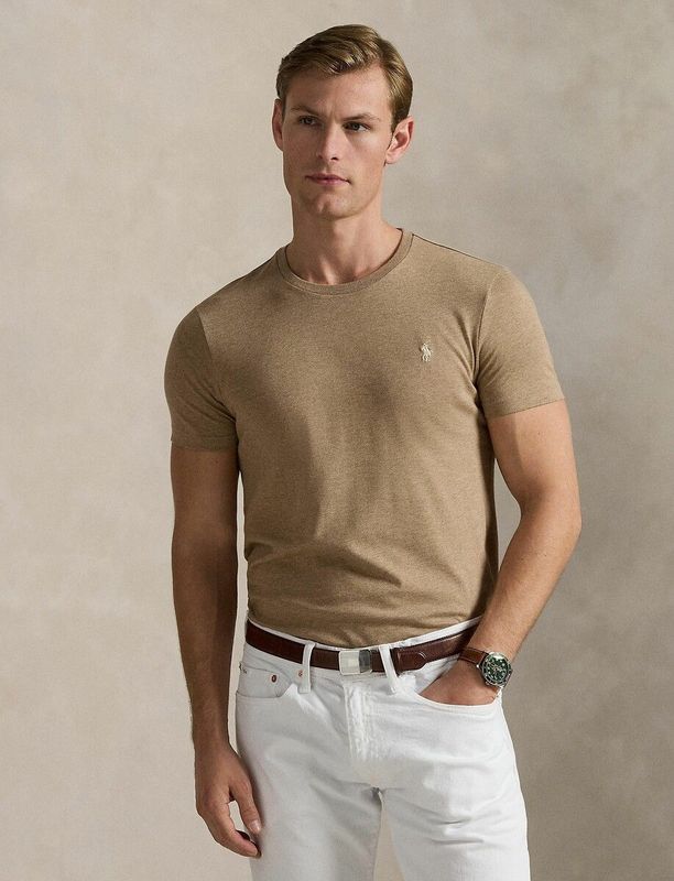Polo Ralph Lauren - Shirt - Taupe - Slanke Pasvorm - Kwartmouw