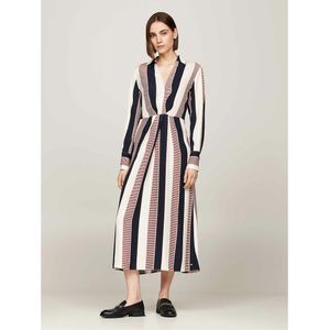 TOMMY HILFIGER - Midi Jurk - Wit - Viscose - Gestreept Motief
