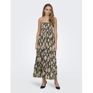 ONLY - Lange Jurk - Beige - Polyester - Wijd Uitlopend