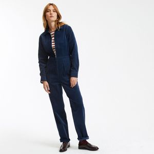 Jumpsuit met rits, in fluweel LA REDOUTE COLLECTIONS. Katoen materiaal. Maten 46 FR - 44 EU. Blauw kleur