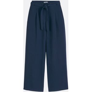 John Suncoo - Broek - Nachtblauw - Viscose - Wijde Pijpen met Plooien en Riem