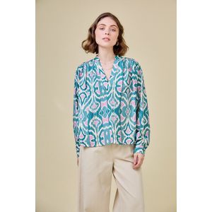 SEE U SOON - Bedrukte Blouse - Groen - Lange Mouwen - V-hals
