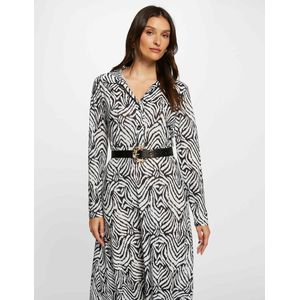 MORGAN - Bedrukte Midi Jurk - Zwart/Ecru - Polyester