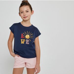 T-shirt met ronde hals, motief met omkeerbare zecchino's LA REDOUTE COLLECTIONS. Katoen materiaal. Maten 12 jaar - 150 cm. Blauw kleur