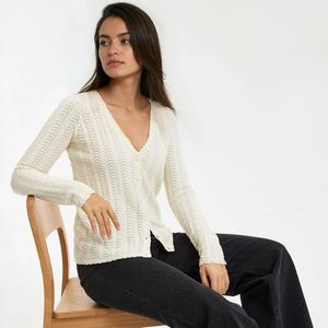 LA REDOUTE COLLECTIONS - Fijn Gebreid Vest - Ivoor - Katoen - V-hals met Knoopsluiting