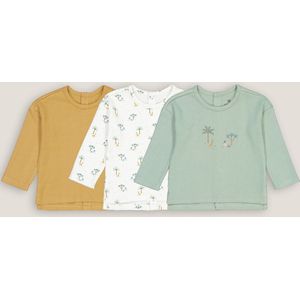 Set van 3 T-shirts in fantasie katoen LA REDOUTE COLLECTIONS. Jersey materiaal. Maten 18 mnd - 81 cm. Groen kleur